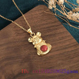 Red Jade Mouse Pendant Necklace 925 Silver