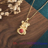 Red Jade Mouse Pendant Necklace 925 Silver