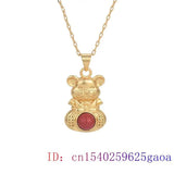 Red Jade Mouse Pendant Necklace 925 Silver