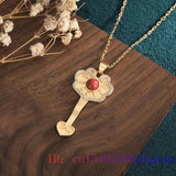 Red Jade Ruyi Pendant Necklace Chalcedony Choker Amulet 925 Silver
