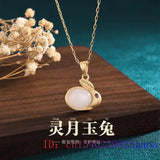 Jade Rabbit Pendant 925 Silver Necklace Talisman Gemstone Jewelry