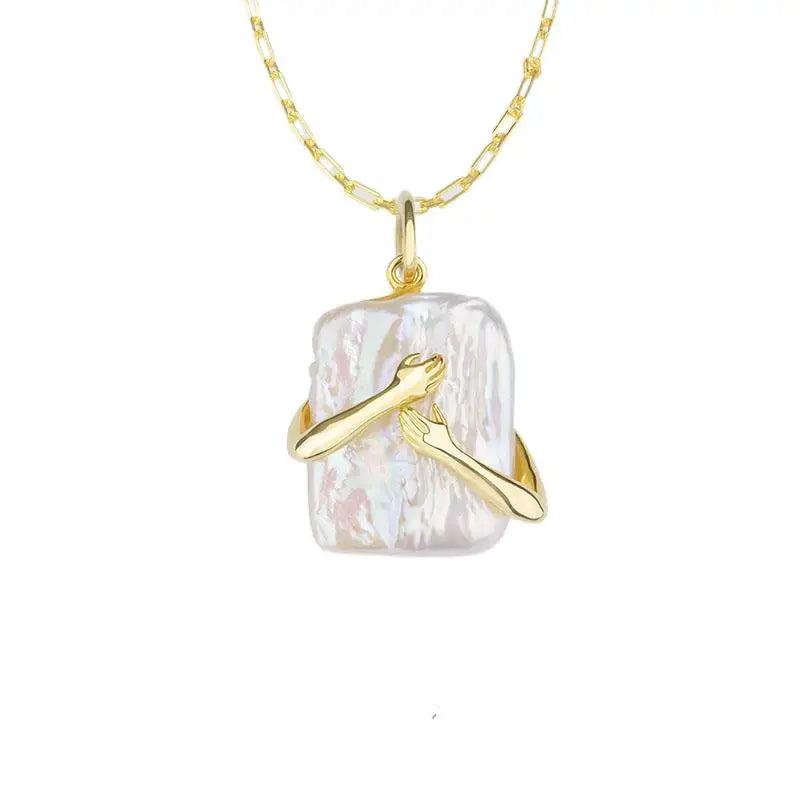 Baroque Pearl Pendant Necklace 925 Silver Gemstone Women Zircon