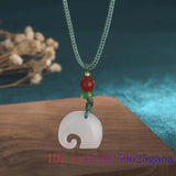 Jade Elephant Pendant Necklace 925 Silver