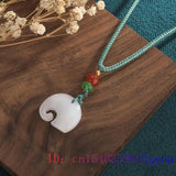 Jade Elephant Pendant Necklace 925 Silver