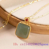 Green Jade Pendant Charm Necklace Chalcedony Gemstone 925 Silver