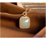 Green Jade Pendant Charm Necklace Chalcedony Gemstone 925 Silver