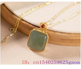 Green Jade Pendant Charm Necklace Chalcedony Gemstone 925 Silver