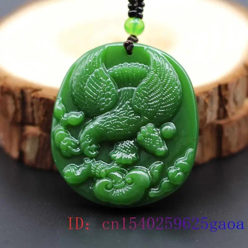 Green Jade Eagle Pendant Carved Chinese Charm Jadeite Necklace Men