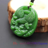 Green Jade Eagle Pendant Carved Chinese Charm Jadeite Necklace Men