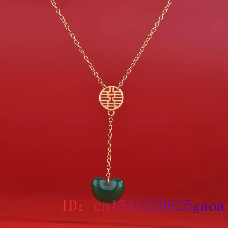 Green Jade Heart Necklace Pendant Zircon Pendants Vintage Natural Jewelry Charms