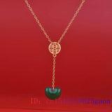 Green Jade Heart Necklace Pendant Zircon Pendants Vintage Natural Jewelry Charms