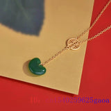 Green Jade Heart Necklace Pendant Zircon Pendants Vintage Natural Jewelry Charms