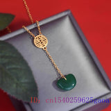 Green Jade Heart Necklace Pendant Zircon Pendants Vintage Natural Jewelry Charms