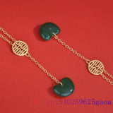 Green Jade Heart Necklace Pendant Zircon Pendants Vintage Natural Jewelry Charms