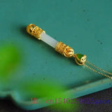 Green Jade Golden Cudgel Pendant Chinese Vintage Stone Necklace