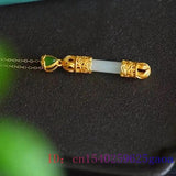 Green Jade Golden Cudgel Pendant Chinese Vintage Stone Necklace