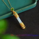 Green Jade Golden Cudgel Pendant Chinese Vintage Stone Necklace