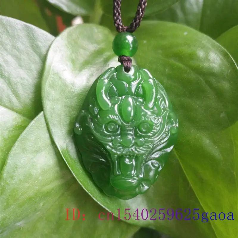 Natural Jade Dragon Pendant Necklace Green Chinese Charm Jewelry Amulet