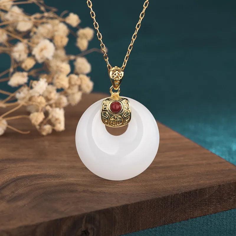 Jade Donut Pendant Necklace Chalcedony Choker 925 Silver