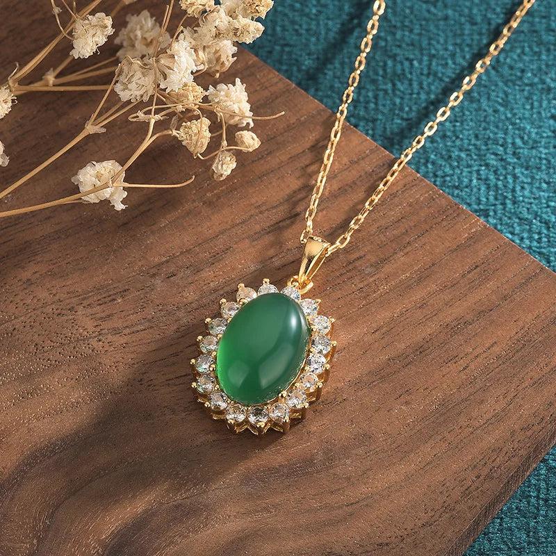 Green Jade Pendant Talisman 925 Silver Vintage Men Gift Chalcedony Man Natural