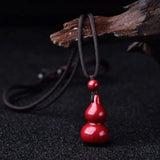 Cinnabar Jade Gourd Pendant Necklace Chinese Hand-Carved Healing Gift