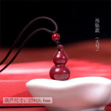 Cinnabar Jade Gourd Pendant Necklace Chinese Hand-Carved Healing Gift