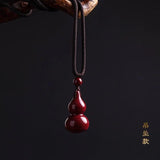 Cinnabar Jade Gourd Pendant Necklace Chinese Hand-Carved Healing Gift