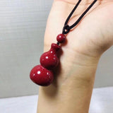 Cinnabar Jade Gourd Pendant Necklace Chinese Hand-Carved Healing Gift