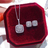 Square Diamond Pendant Necklace for Women Wedding Party Jewelry