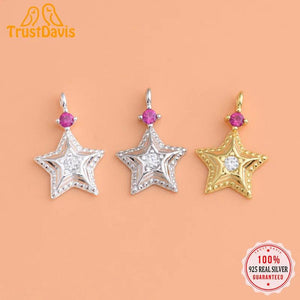 TrustDavis 925 Sterling Silver Star CZ Charm Pendant DIY Jewelry