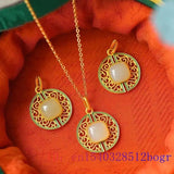 Chalcedony Jade Pendant Necklace 925 Silver Vintage