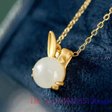 Jade Rabbit Pendant Necklace 925 Silver Vintage Gemstone