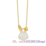 Jade Rabbit Pendant Necklace 925 Silver Vintage Gemstone