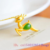Jade Deer Pendant Natural Necklace Choker Amulet Men Charm Jewelry 925 Silver