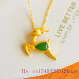 Jade Deer Pendant Natural Necklace Choker Amulet Men Charm Jewelry 925 Silver