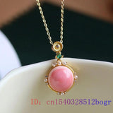 Pink Jade Pendant Choker 925 Silver Necklace Chinese Amulet Jewelry