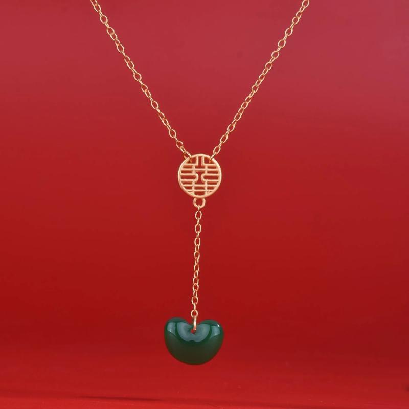 Green Jade Heart Necklace Pendant 925 Silver Natural Carved