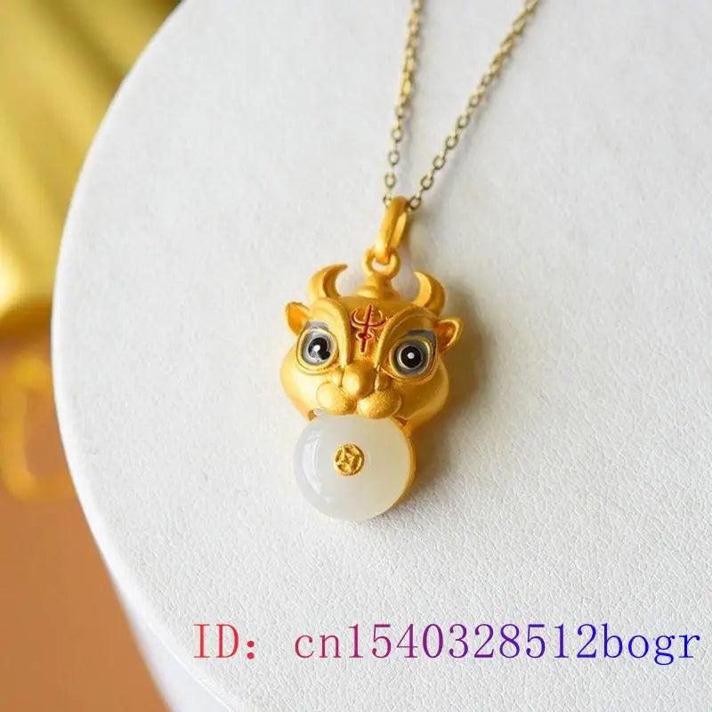 Jade Cattle Pendant Chalcedony Zircon Necklace Women