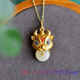 Jade Cattle Pendant Chalcedony Zircon Necklace Women