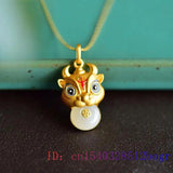 Jade Cattle Pendant Chalcedony Zircon Necklace Women