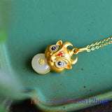 Jade Cattle Pendant Chalcedony Zircon Necklace Women