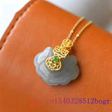 Jade Ruyi Pendant Zircon Silver Women Jewelry Chalcedony Agate Necklace
