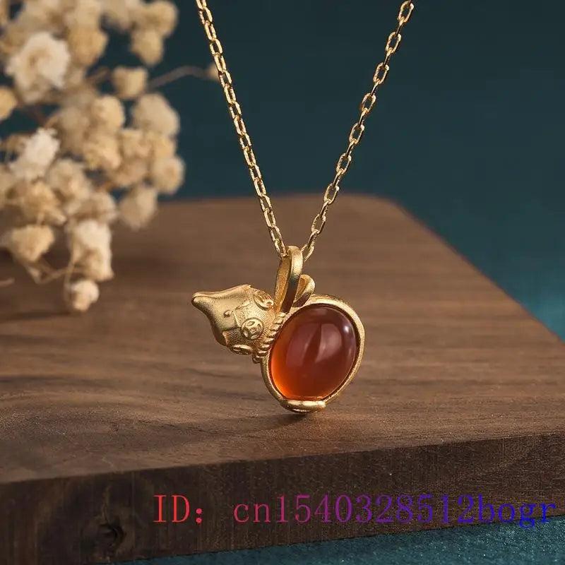 Red Jade Gourd Pendant Natural Zircon 925 Silver Chalcedony Charm Jewelry