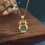 Green Jade Cattle Pendant Chalcedony Crystal Zircon Amulet 925 Silver Women Char