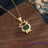 Green Jade Cattle Pendant Chalcedony Crystal Zircon Amulet 925 Silver Women Char
