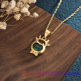 Green Jade Cattle Pendant Chalcedony Crystal Zircon Amulet 925 Silver Women Char