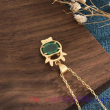Green Jade Cattle Pendant Chalcedony Crystal Zircon Amulet 925 Silver Women Char