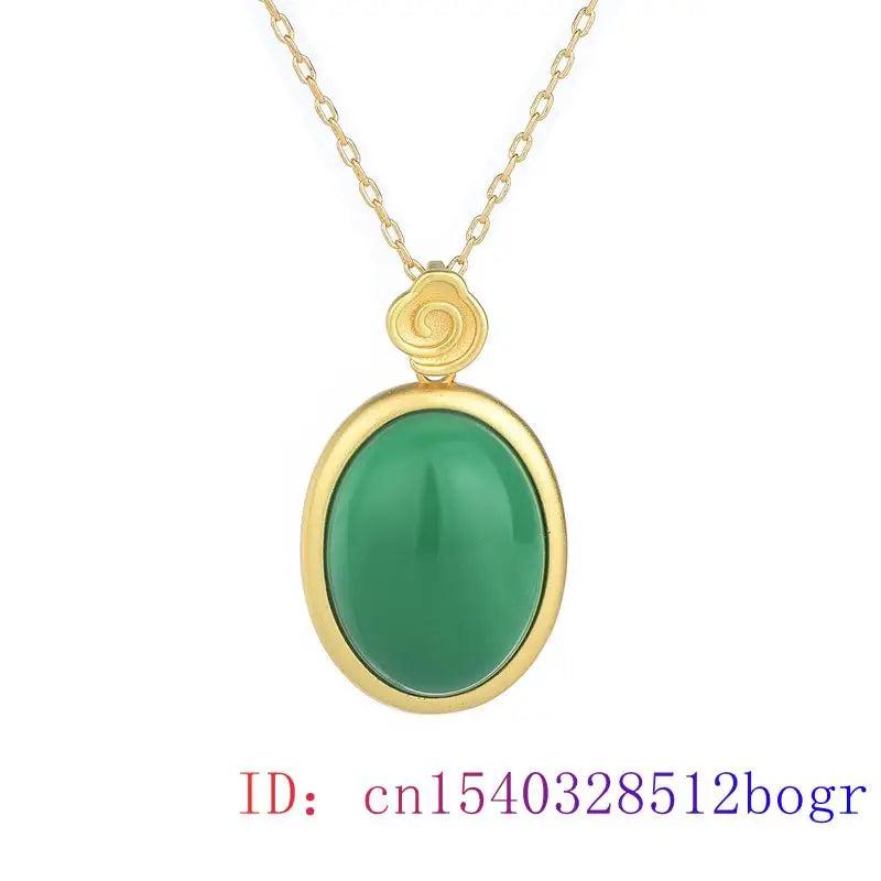 Green Jade Water Drop Pendant 925 Silver Chinese Chalcedony Jewelry