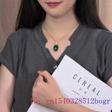 Green Jade Water Drop Pendant 925 Silver Chinese Chalcedony Jewelry