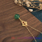 Green Jade Bead Pendant Necklace 925 Silver Zircon Chinese Women Jewelry